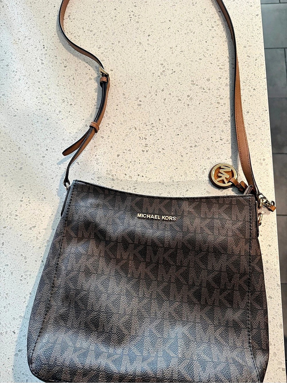 Michael Kors Signature Brown Shoulder Crossbody Bag MK Charm